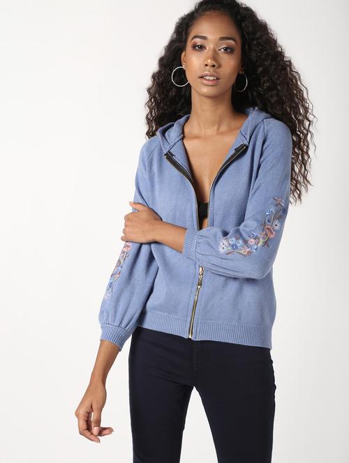 long sleeved floral embroidered hooded wool sweatshirt  - 16681576 - Very Small Image - 1