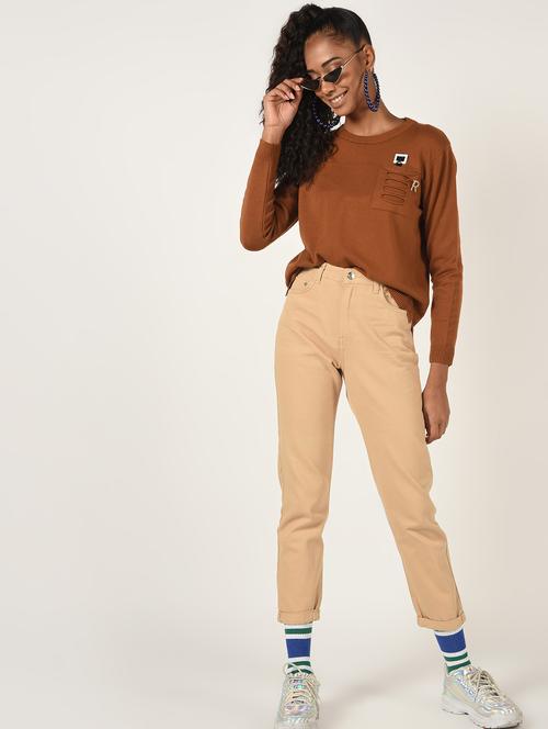 crew neck rip detail pocket detail wool blend pullover - 16681607 - Very Small Image - 1