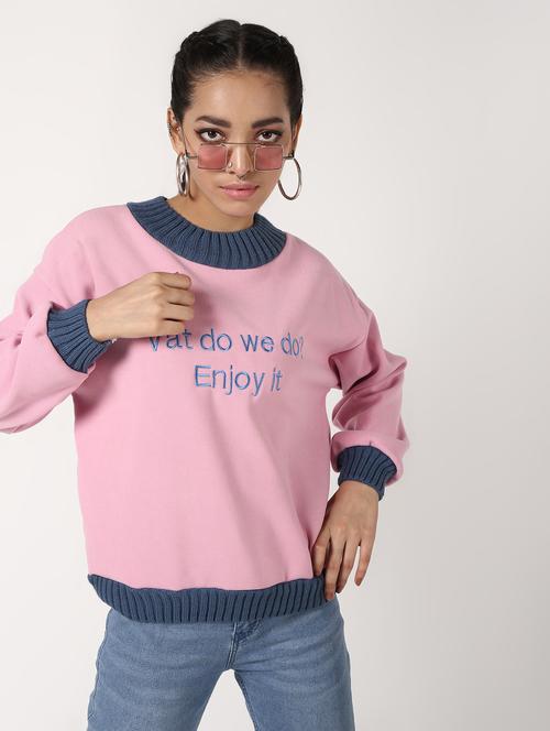 contrast bind crew neck fleece pullover - 16681618 - Very Small Image - 1