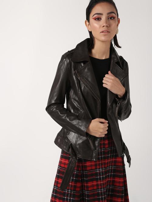pocket detail long sleeved leather jacket - 16682484 - Very Small Image - 1