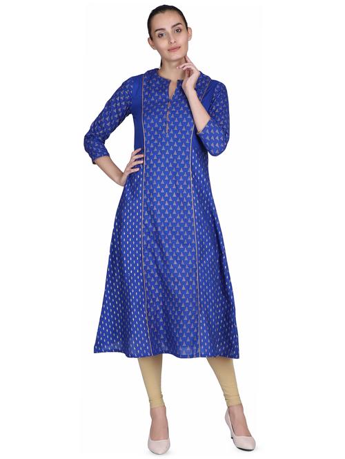 geometric gold print a-line kurta - 16682677 - Very Small Image - 1