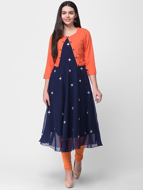 mirror work flared kurta with jacket - 16684518 - Very Small Image - 1