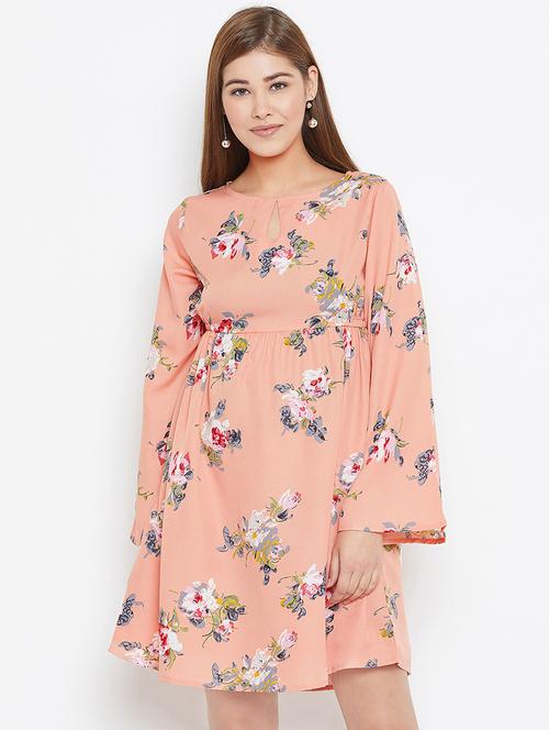bell sleeved floral a-line dress - 16684589 - Very Small Image - 1