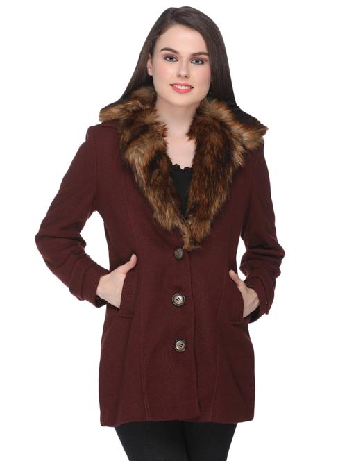 fur neck pocket detail coat - 16685319 - Very Small Image - 1