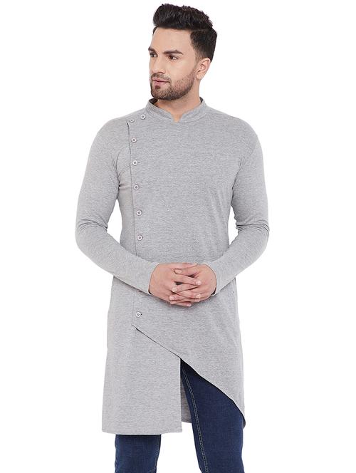 grey solid asymmetric kurta - 16685971 - Very Small Image - 1