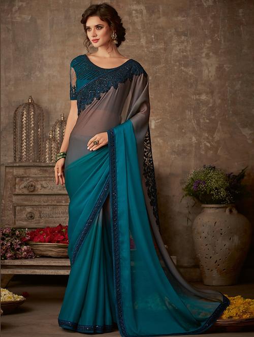 ombre embroidered saree with blouse - 16687483 - Very Small Image - 1