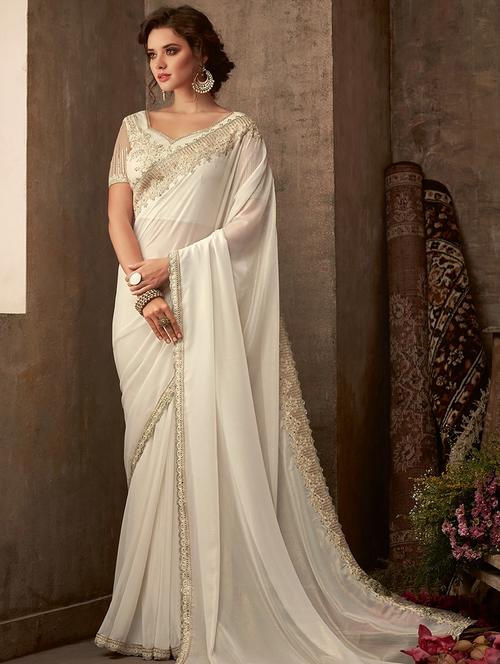 solid embroidered saree with blouse - 16687488 - Very Small Image - 1
