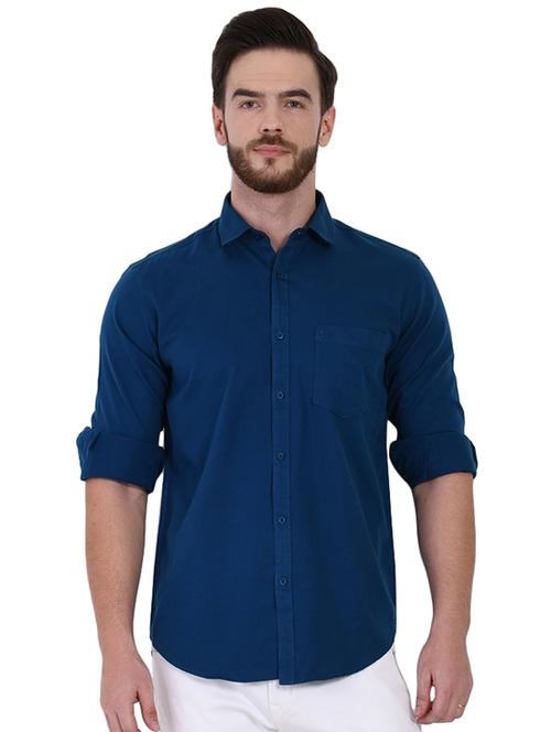 blue solid casual shirt - 16690941 - Very Small Image - 1