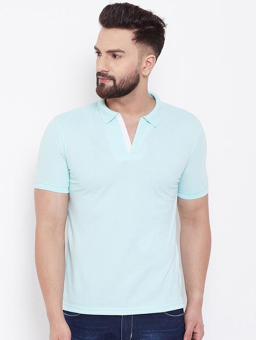 light blue solid collared t-shirt - 16691499 - Very Small Image - 1
