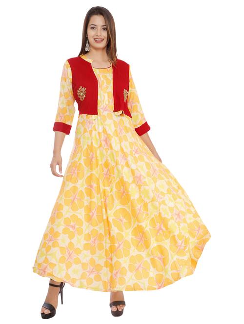 floral printed kurta with jacket  - 16693582 - Very Small Image - 1