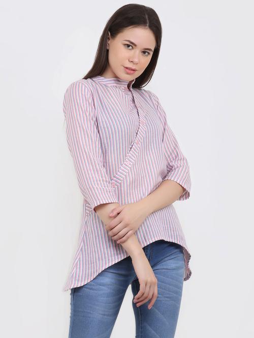 mandarin neck striped asymmetric tunic  - 16694201 - Very Small Image - 1