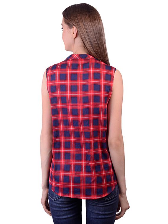 mandarin neck checkered shirt - 16695766 - Zoom Image - 2