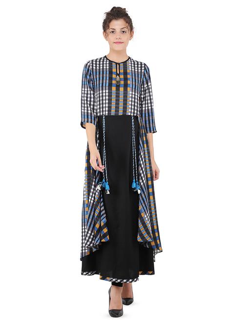 checkered layered kurta - 16697465 - Very Small Image - 1