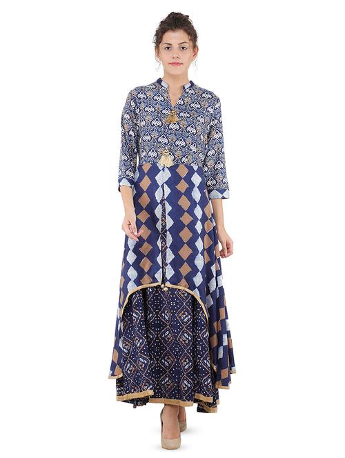 indigo layered kurta - 16697467 - Very Small Image - 1