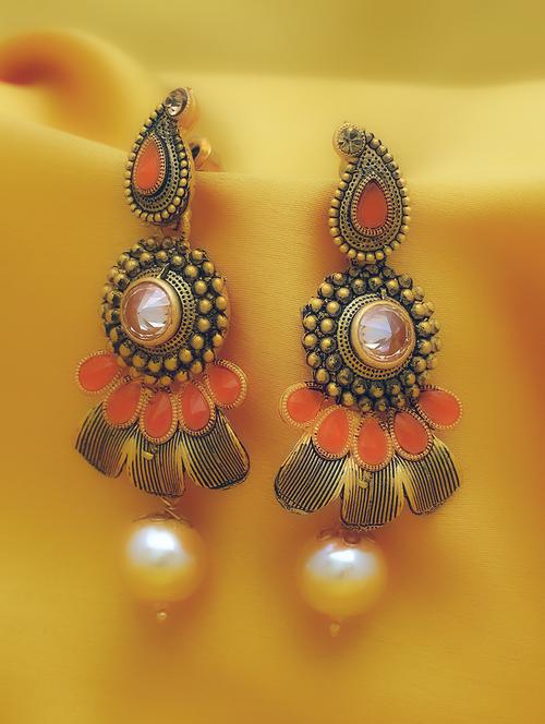 orange gold plated drop earring - 16697919 - Very Small Image - 1