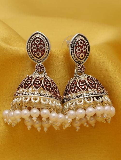 purple silver plated jhumka earring - 16698010 - Very Small Image - 1
