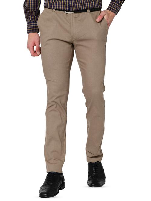 brown solid organic linen flat front casual trouser - 16699236 - Very Small Image - 1