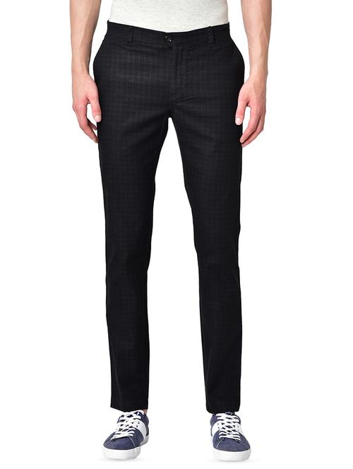 black organic linen checkered flat front casual trouser - 16699239 - Very Small Image - 1