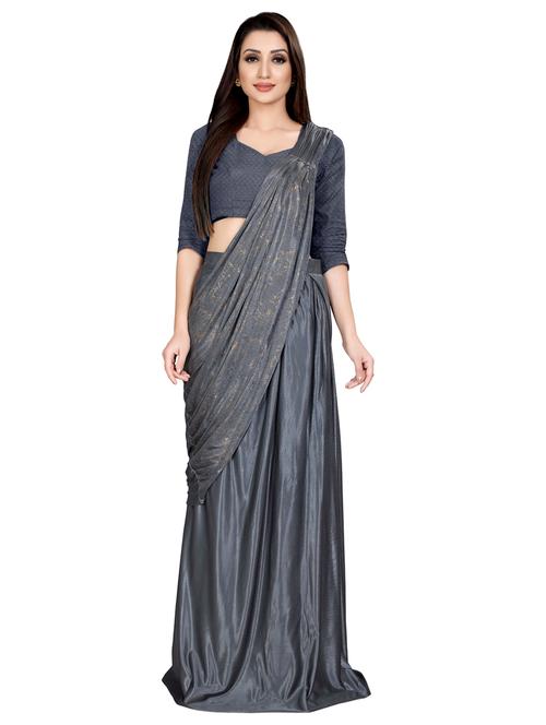 solid fusion draped saree with blouse - 16699931 - Very Small Image - 1
