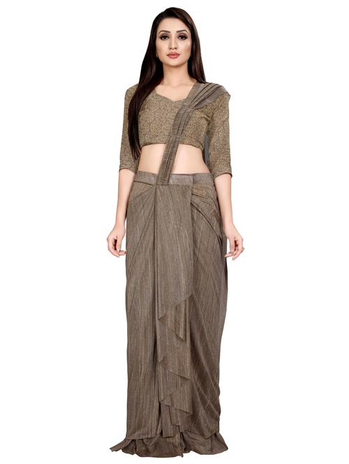 solid fusion draped saree with blouse - 16699932 - Very Small Image - 1