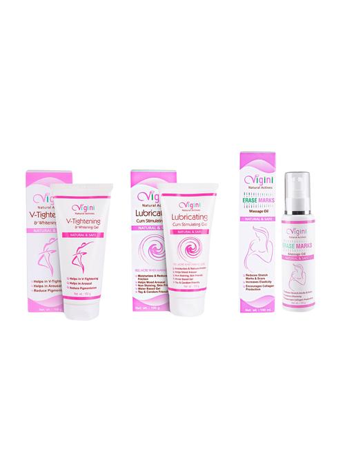 v- tightening & whitening gel+lubricating cum stimulating gel+stretch marks massage oil - 16699969 - Very Small Image - 1
