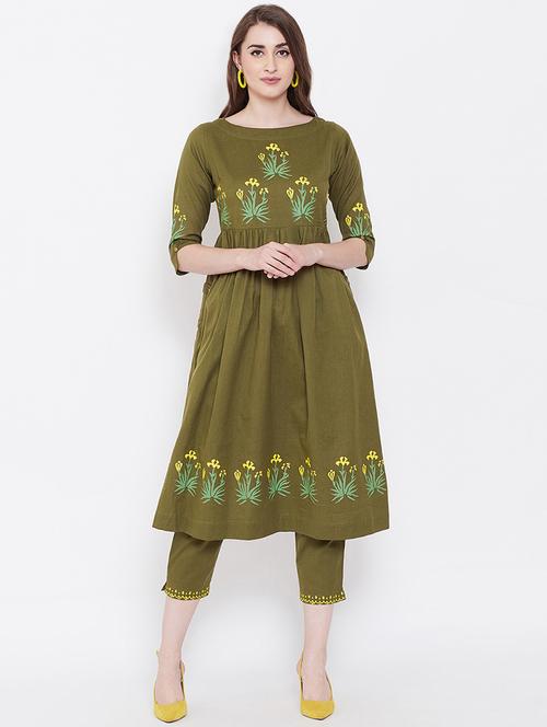 block print kurta pant set - 16699997 - Very Small Image - 1