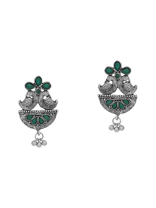 green silver tone  brass drop earring - 16700039 - Very Small Image - 1