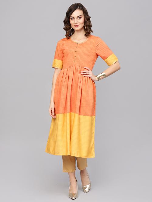 color block flared kurta  - 16700452 - Very Small Image - 1