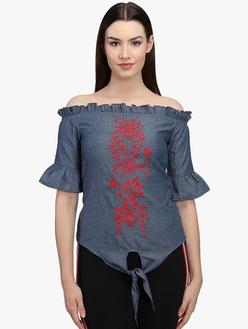 embroidered detail tie front top  - 16701189 - Very Small Image - 1