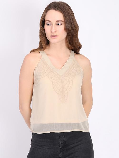 v neck embroidered top  - 16701334 - Very Small Image - 1