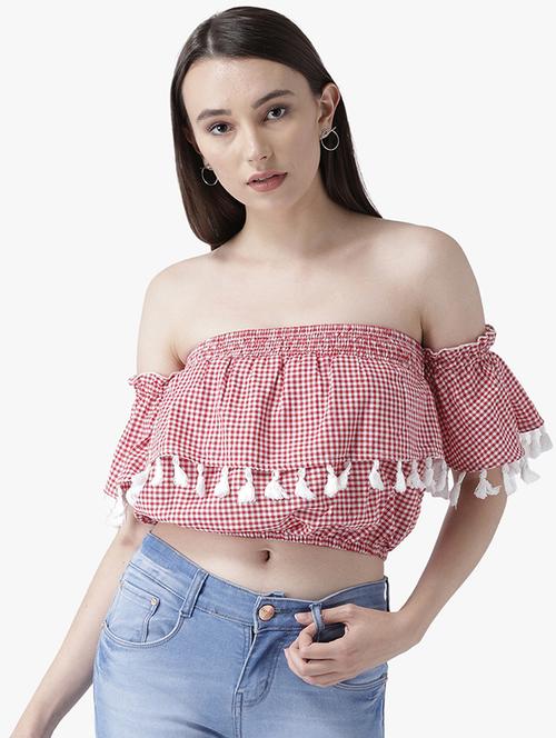 off shoulder gingham crop top  - 16701419 - Very Small Image - 1