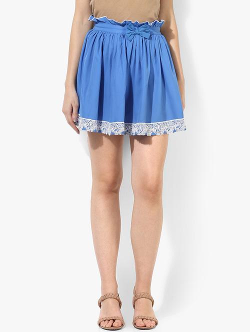 bow detail contrast lace flared skirt - 16701539 - Very Small Image - 1