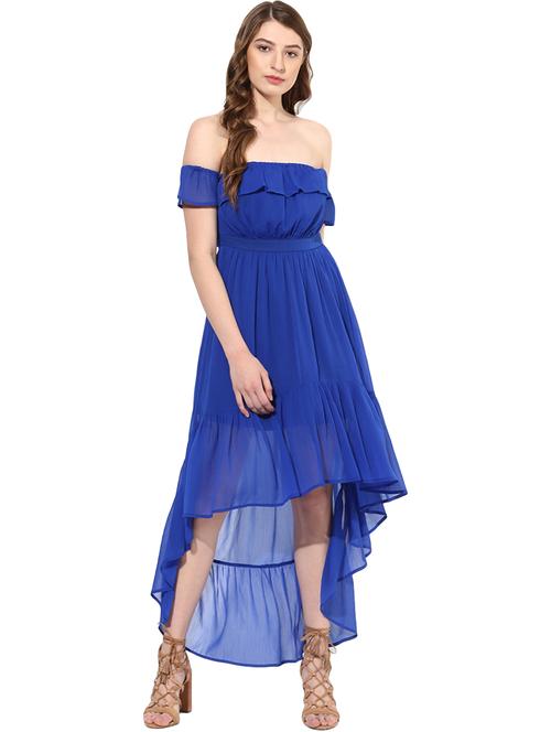 off shoulder gathered hem high low dress - 16701650 - Very Small Image - 1