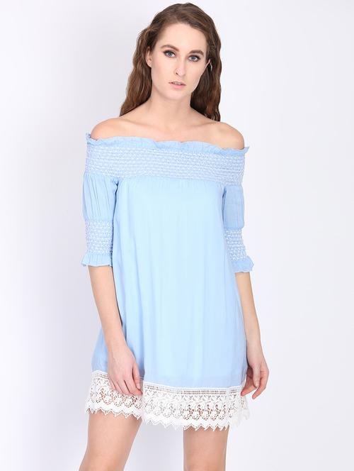 off shoulder laced hem a-line dress - 16701932 - Very Small Image - 1