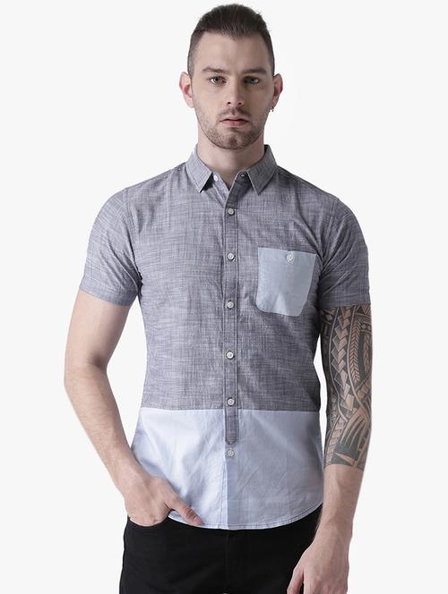grey color block casual shirt - 16702000 - Very Small Image - 1