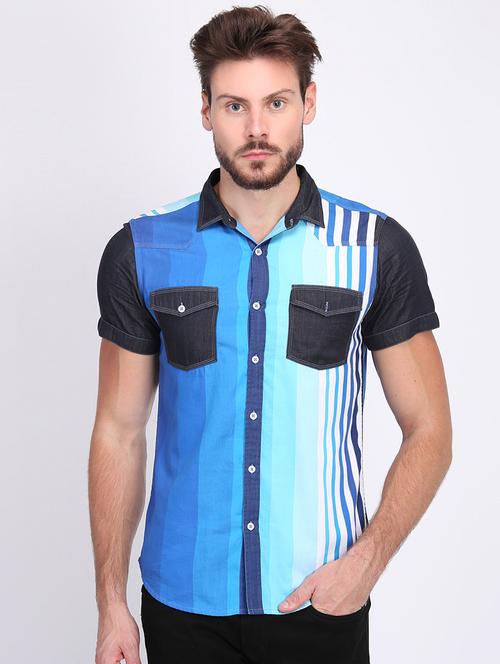 blue striped casual shirt - 16702054 - Very Small Image - 1