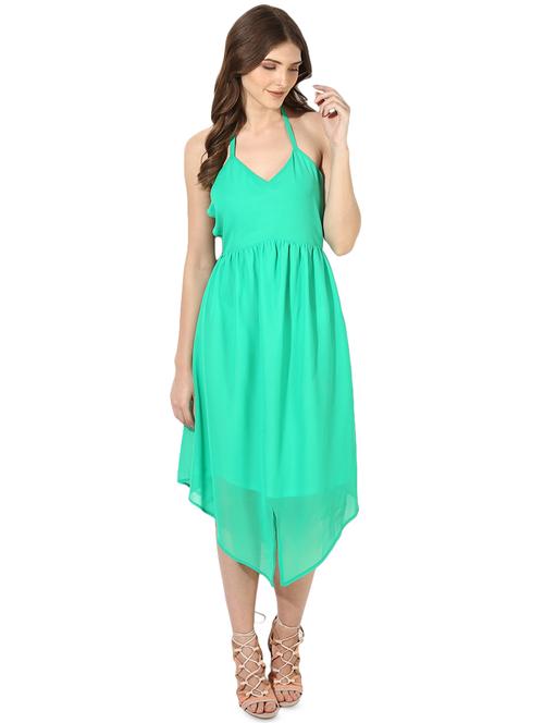 halter neck styled back asymmetric dress - 16702063 - Very Small Image - 1