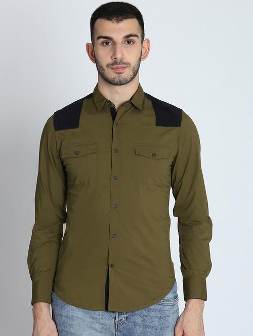 green color block casual shirt - 16702085 - Very Small Image - 1