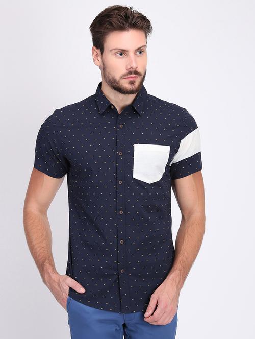 navy blue polka dot print casual shirt - 16702099 - Very Small Image - 1