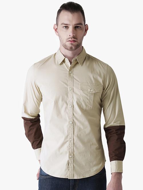 beige color block casual shirt - 16702104 - Very Small Image - 1