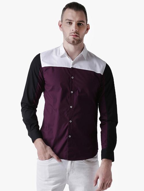 maroon color block casual shirt - 16702130 - Very Small Image - 1