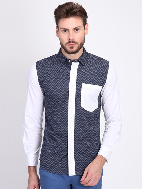 navy blue printed casual shirt - 16702135 - Very Small Image - 1