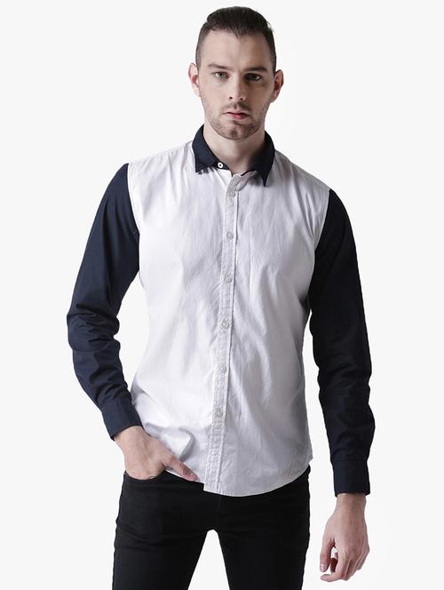 white color block casual shirt - 16702138 - Very Small Image - 1