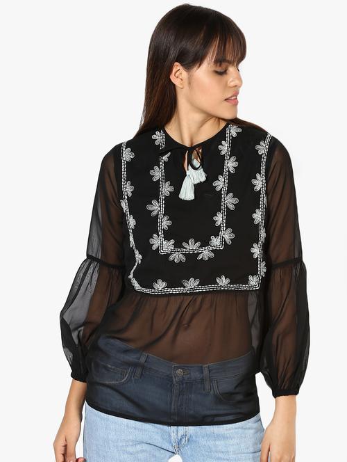 tie up neck bishop sleeved top  - 16702239 - Very Small Image - 1