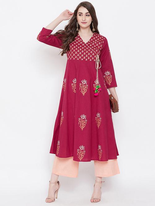 burgundy angrakha kurta - 16704391 - Very Small Image - 1