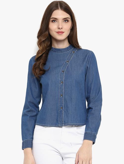 mock neck denim top  - 16705046 - Very Small Image - 1
