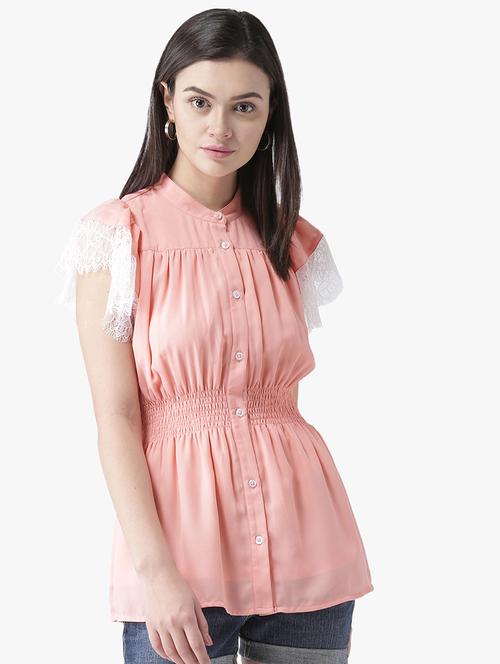 smocked waist lace detail top  - 16705250 - Very Small Image - 1