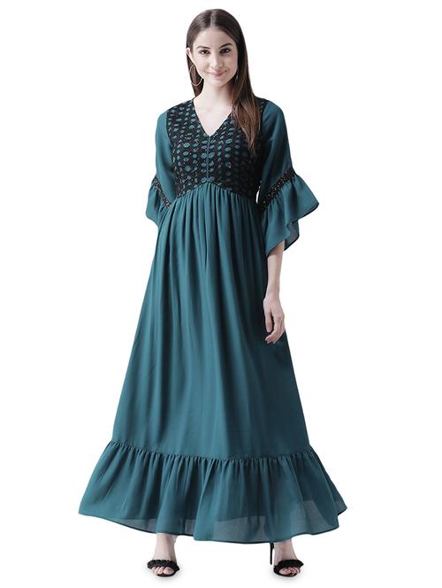 bell sleeved gathered hem maxi dress - 16708299 - Very Small Image - 1