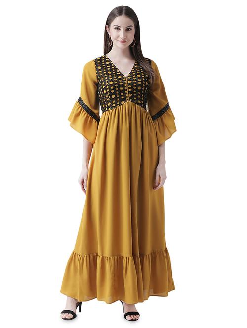 bell sleeved gathered hem maxi dress - 16708300 - Very Small Image - 1