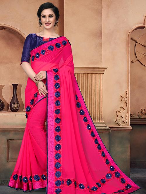solid bordered saree with blouse - 16708732 - Very Small Image - 1